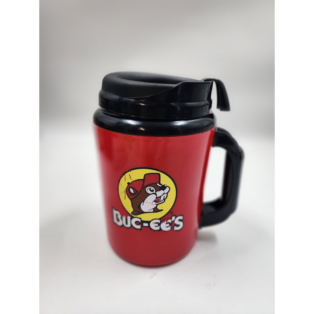 Buc-ee's 52 oz Red Refillable Travel Mug Insulated Plastic Coffee Cup w/ Handle